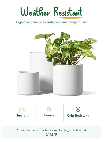 Set of 3 (10"+8"+6") Plant Pots with Drainage Hole & Plug for Indoor & Patio Decor, White Indoor Plant Pots