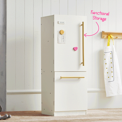 Tiny Land® Play Kitchen Accessories – Play Kitchen Fridge: Wooden Cabinet Refrigerator for Kids